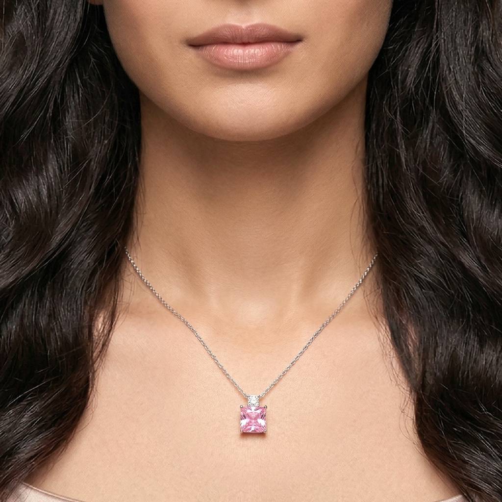 Pink Stylish Pendant Chain Necklace For Women & Girls | Silver Plated | Crystal Studded | Stylish Design Jeweller : PX9CH100PK