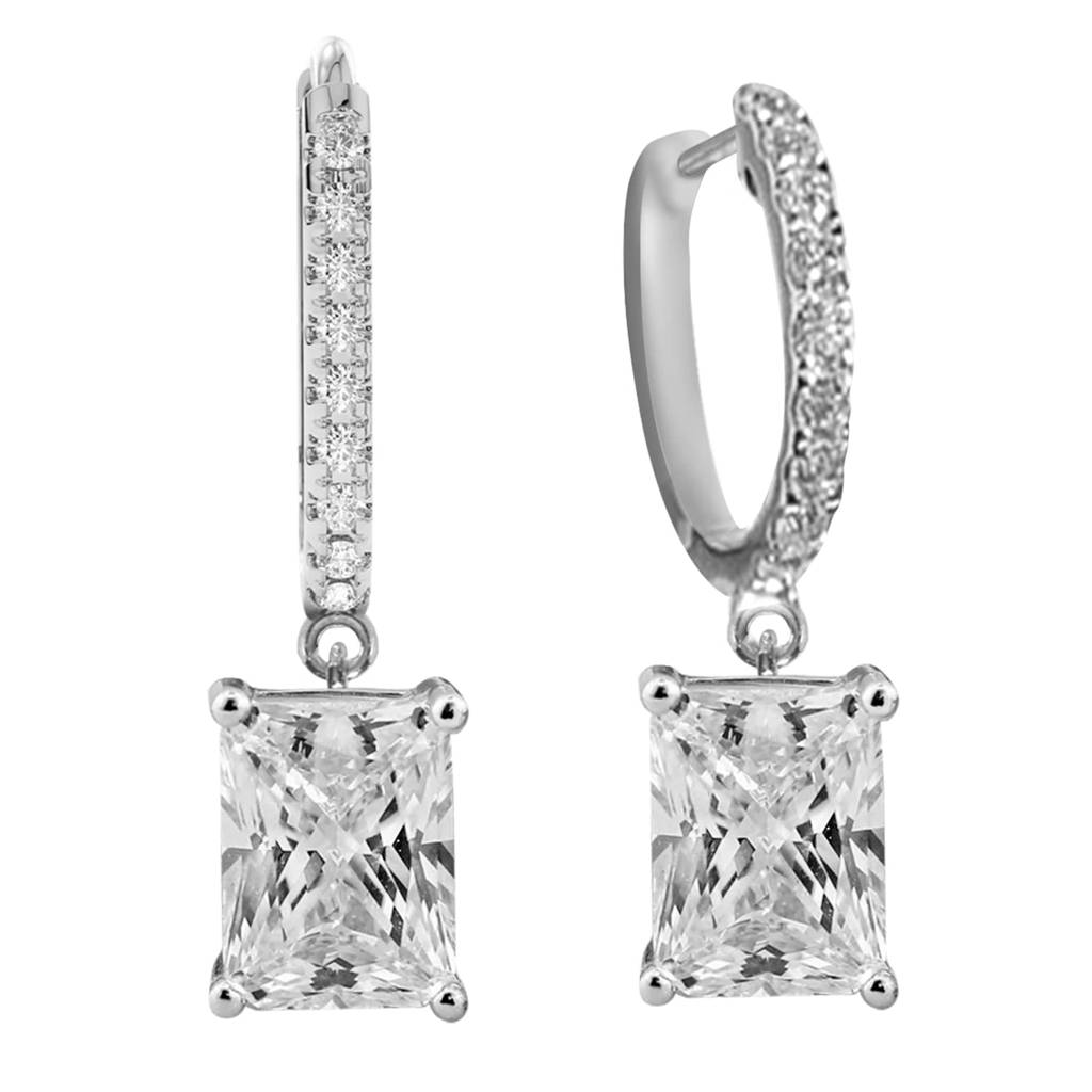 American Diamond Studded Silver Plated Drop Earrings Fashion Stylish Jewellry Gift For Girls & Women (Px8E133) : PX8E133