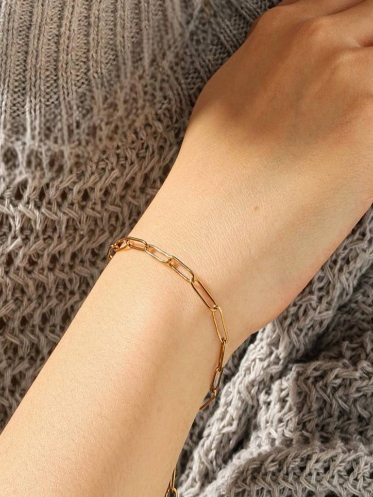 3Cm Thin Chain Link Bracelet 18K Gold Plated Anti-Tarnish Waterproof : AHC0526B41