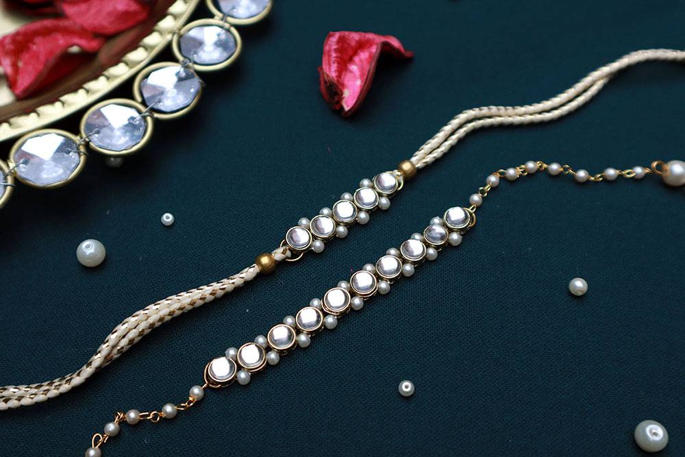 Classic Kundan Rakhi And Lumba / Sister Rakhi Combo - Set Of 2 : PL1