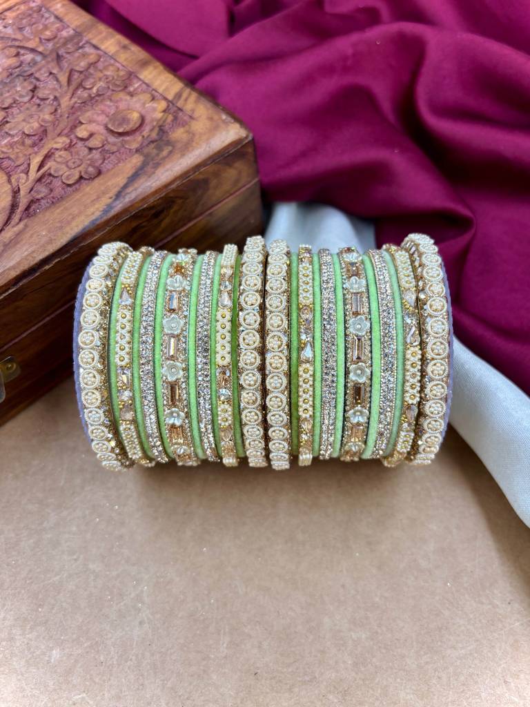 Velvet Bridal Bangles Set : HB-53-24-PISTA