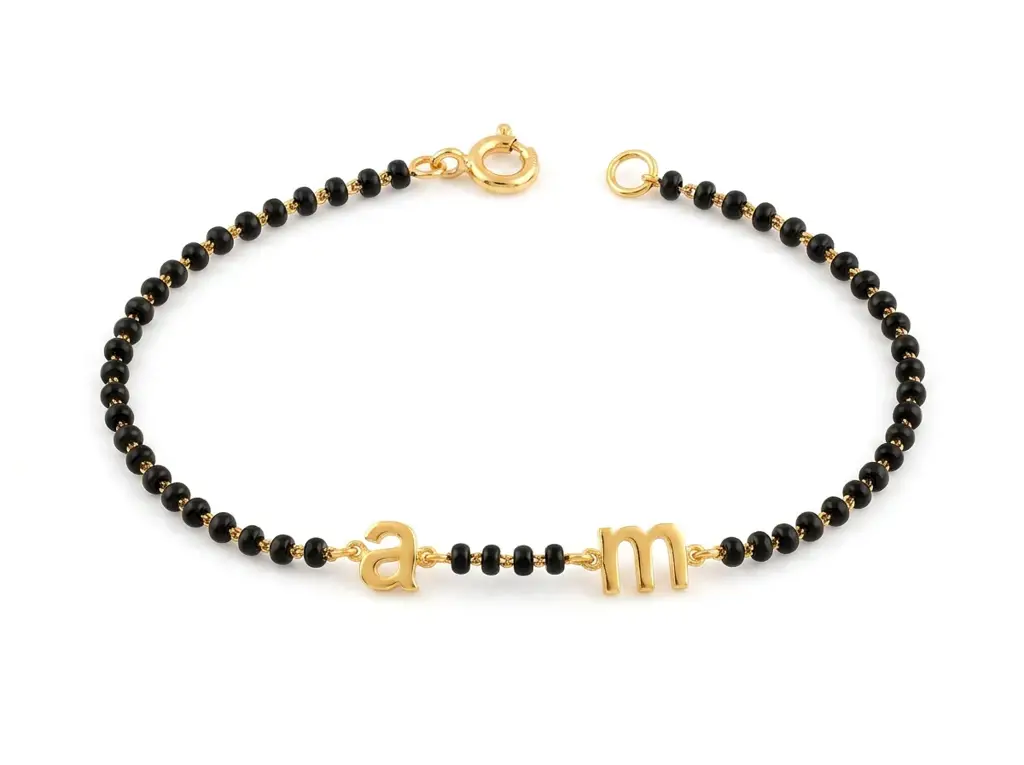 Black Bead Initial Men'S Bracelet | Personalized Letter Link Design : BR-CC-CZAI3-WH-Silver925-LabD-5.5