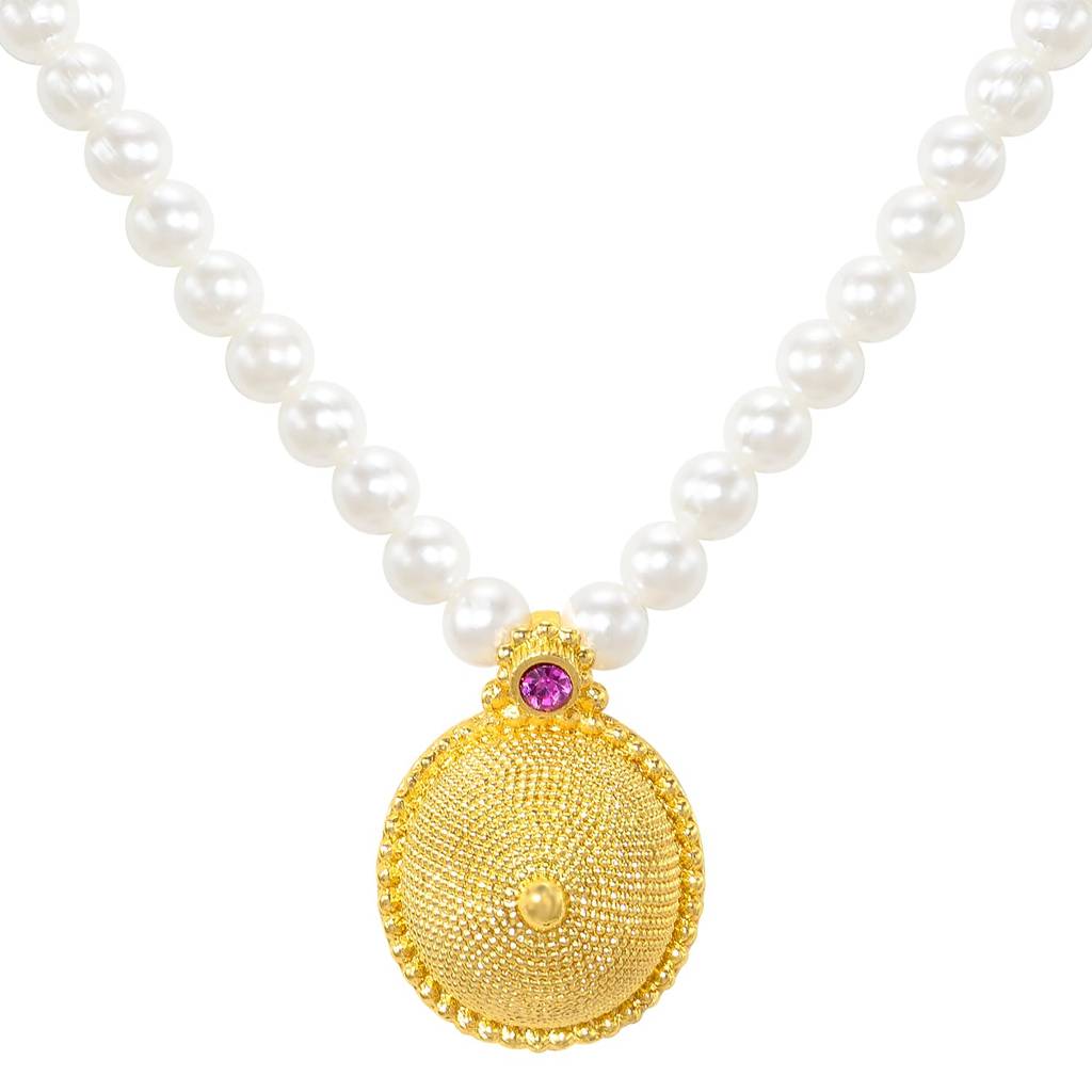 Gold Plated White Beads & Pink Crystal Studded Necklace For Women | Festive & Bridal Jewellery, Anniversary Birthd : PF04N38RP