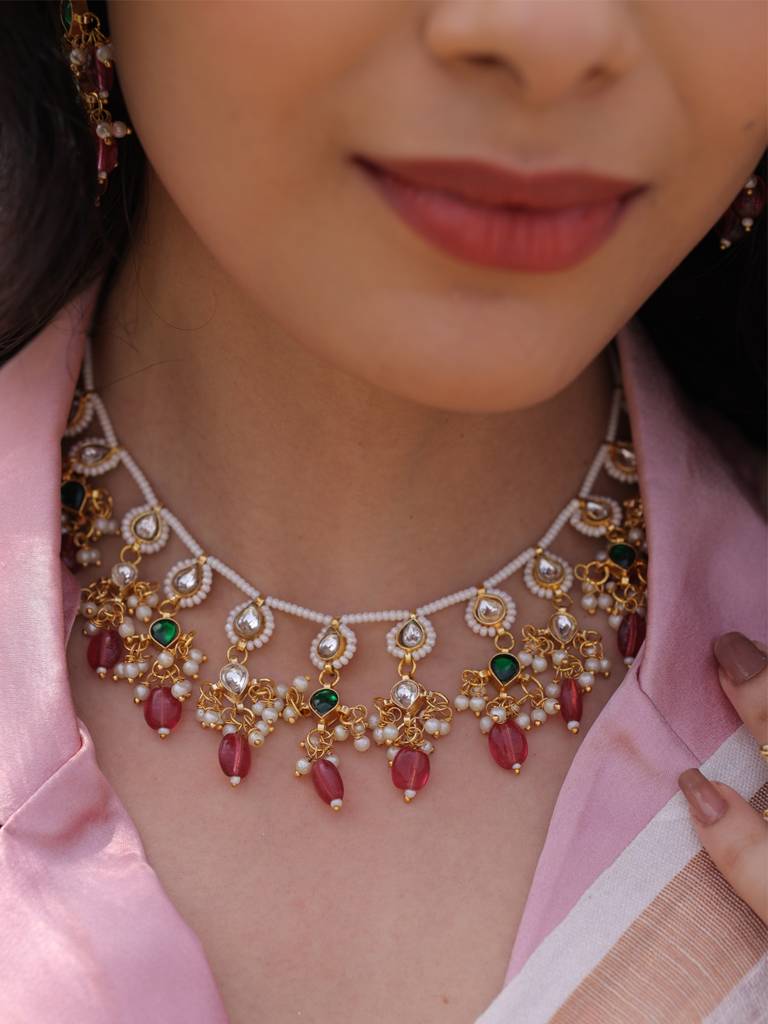 Rosy Splendor Pachi Kundan Necklace Set : 1043NKS25RA