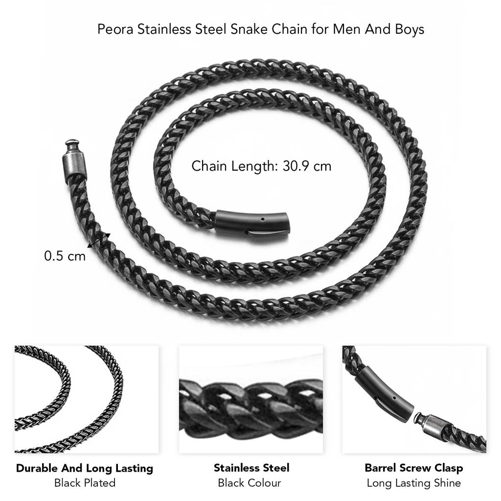 Black Cuban Chain Contemporary Jewellery Gift For Men & Boys : PX9CH114
