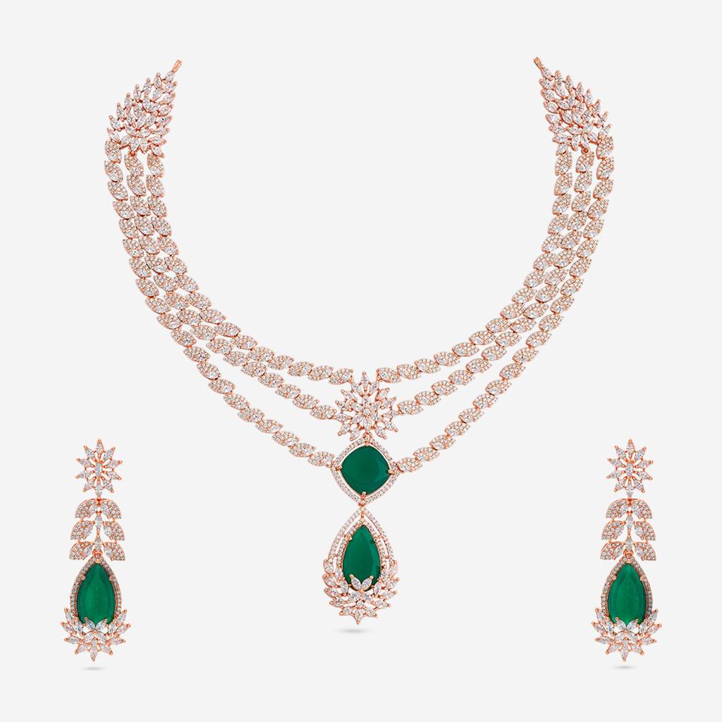 Green Rose Gold - Plated Party Wear Zircon Necklace - 463415 : 463415