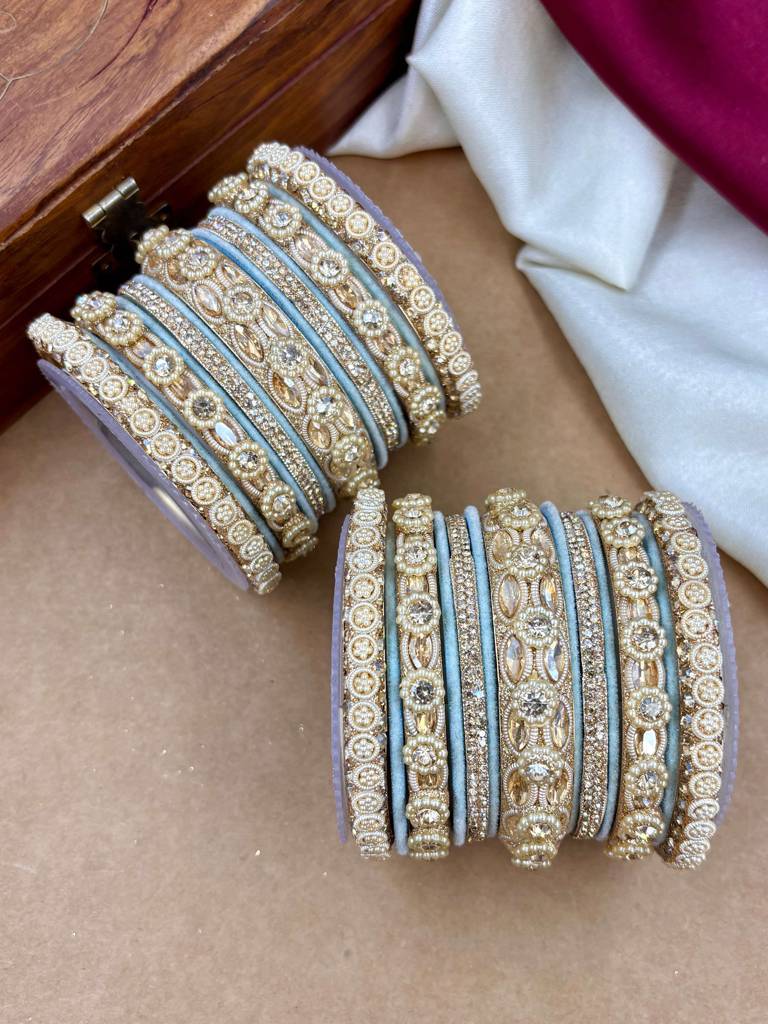 Velvet Bangles Set | Elegant Traditional Party Wear Bangles : HB-40-24-SKY