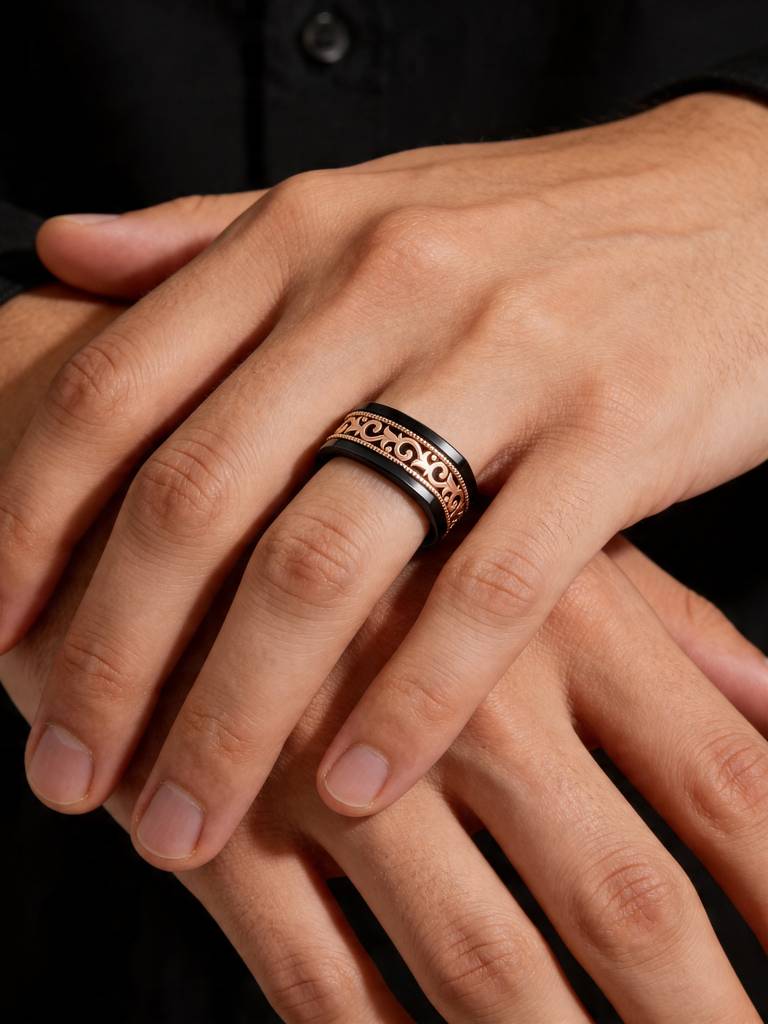 Touch925 Pure 925 Silver Men'S Filigree Onyx Ring : CHGR336