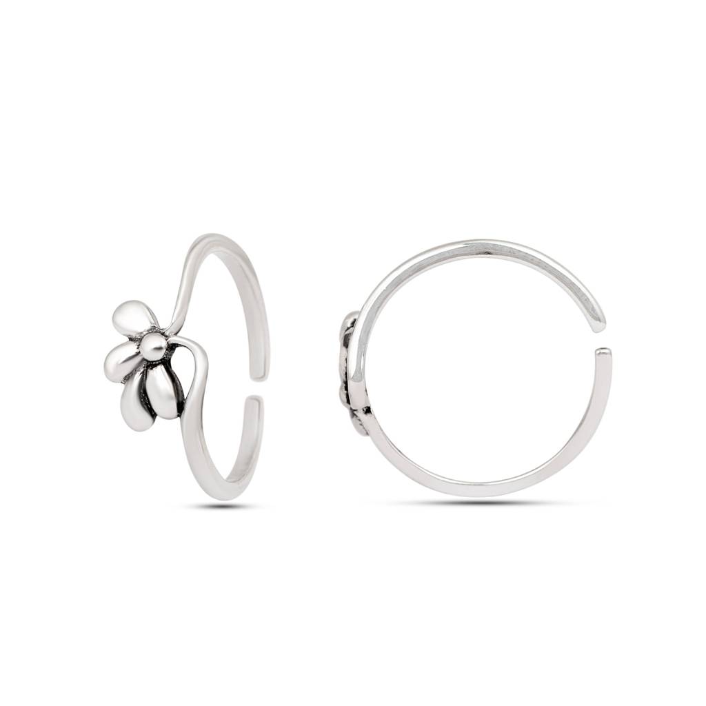 Half Floral Toe Ring - Sterling Silver : TR00071(1)