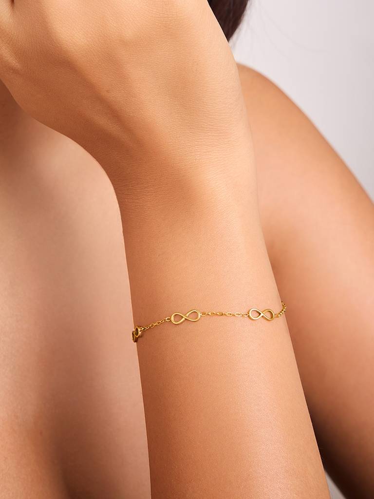 18K Gold Plated Infinity Charm Bracelet Stainless Steel Waterproof & Anti-Tarnish : B3ASSS0G