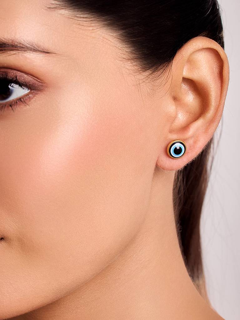 18K Gold Plated Evil Eye Stud Earrings Stainless Steel Waterproof & Anti-Tarnish : E31ASSS0G