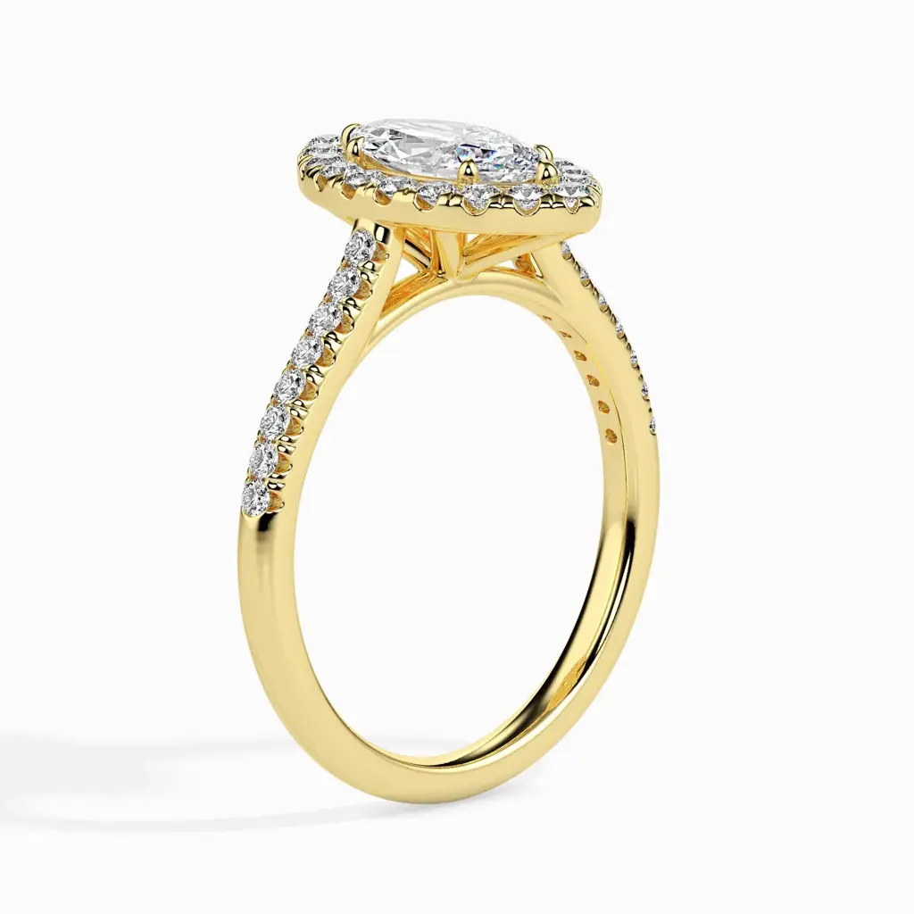 1 Carat Marquise Solitaire Ring With Halo In Diamond Band : 09kYellowZNR163F10