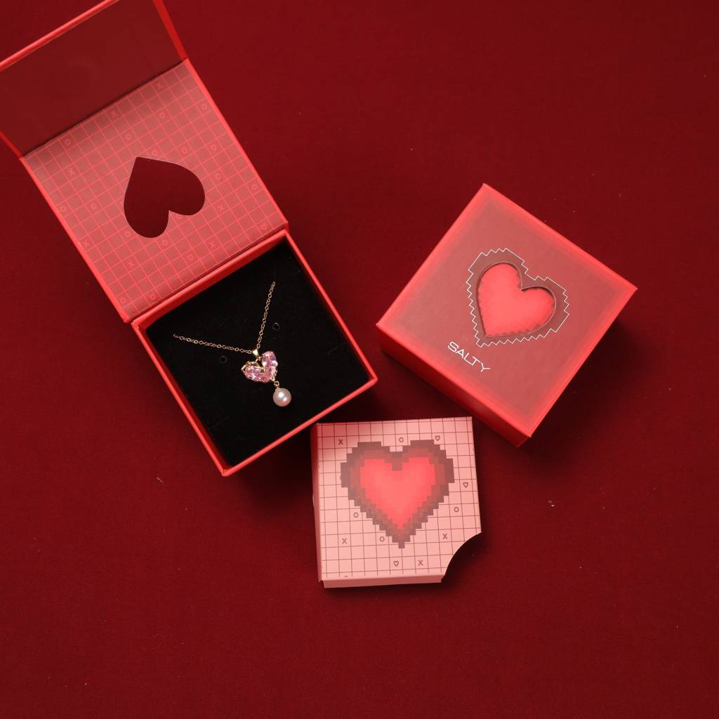 Heart Of Pearl Necklace-Pink With Valentine Box : NS14345-G-PNK