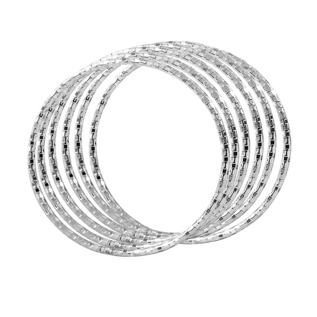 Silver Plated Ethnic Metal Bangles 2.6 Inch For Women & Grils (1 Set, 6 Pcs.) : PX8B72S
