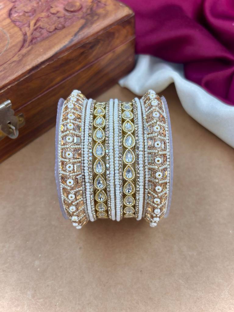 Pearl Kundan Bangles Set – Bridal Jewelry : HB-58-24