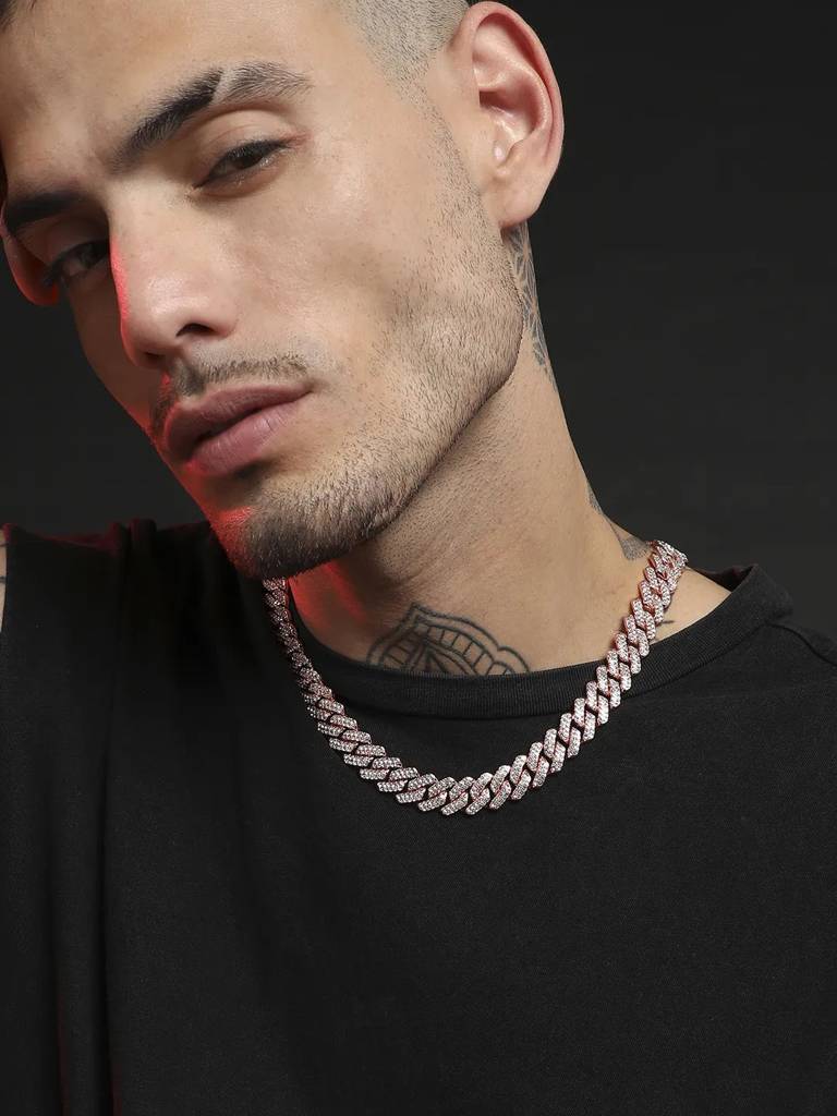 Men'S Embellished Criss-Cross Chain Necklace - Rose Gold : FANC1086