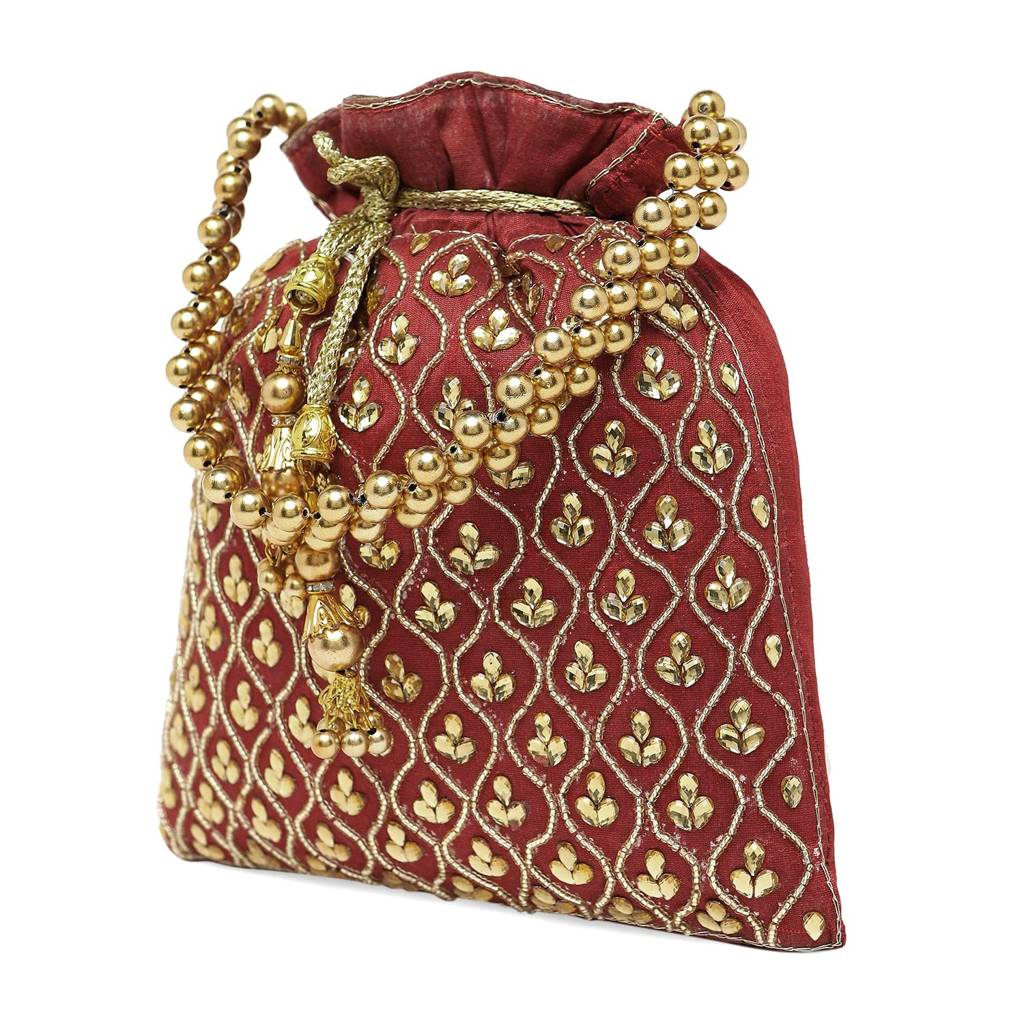 Potli Purses For Women Handmade Evening Handbag Stylish Bridal Fashion Wristlet Bag For Girls (P27B) : P27M