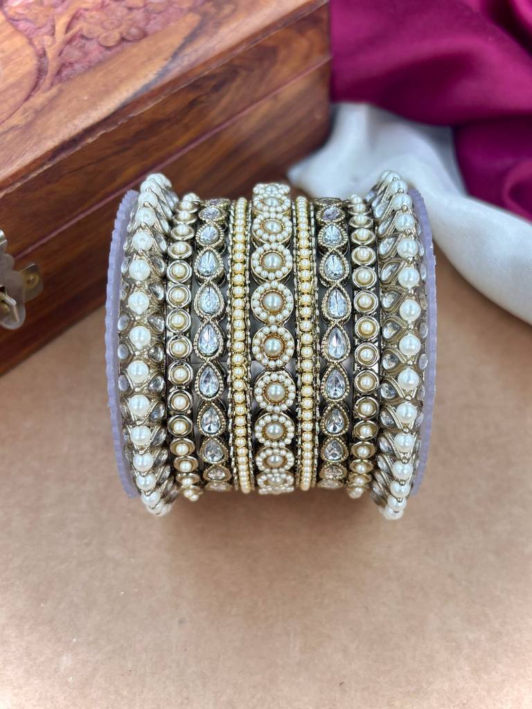 Antique Finish Pearl Bangles Set : HB-54-24