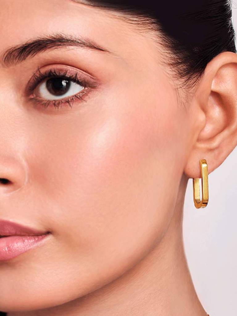 18K Gold Plated Golden Edge Hoop Earrings Stainless Steel Waterproof & Anti-Tarnish : E34ASSS0G