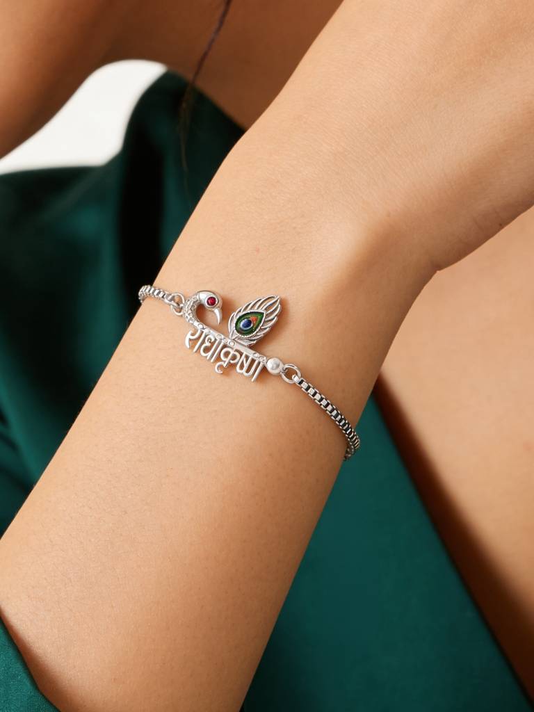 Radha Krishna Mayur Silver Bracelet : IKLB4006