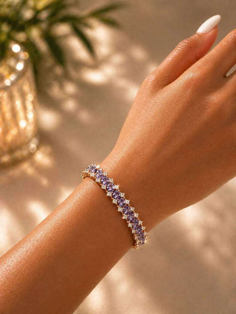 Ultra Premium Purple Amethyst Sugar Loaf Rose Gold Finish Tennis Bracelet For Women On Pure 925 Silver : TB4180