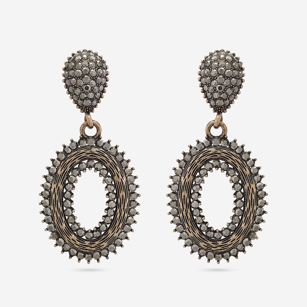Grey Oxidised - Plated Casual Wear Trendy Earring - 450657 : 450658