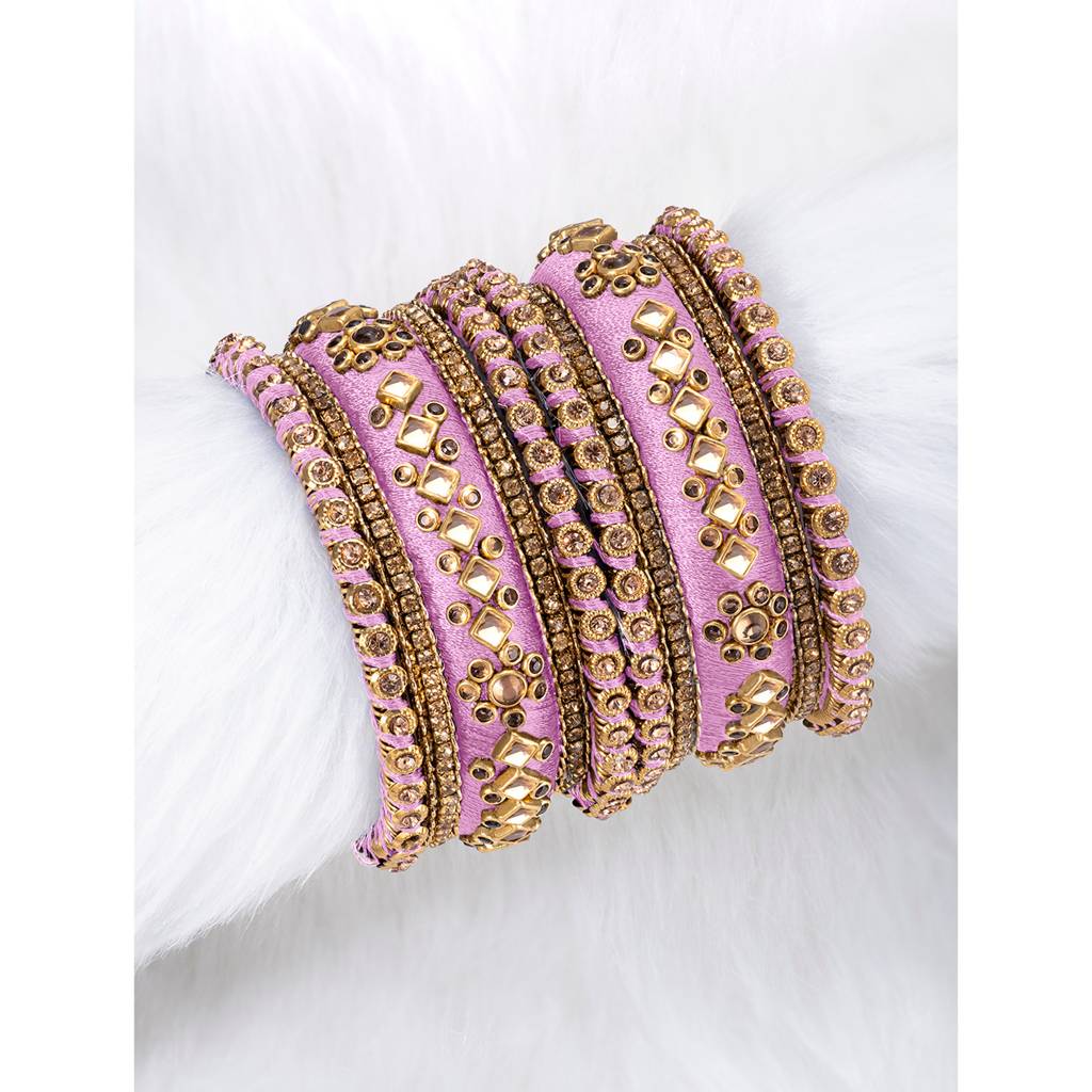 Peora Velvet Matching Fancy Silk Thread Chuda Bangle Set Navratri Gift For Women : PF51B46PK-8