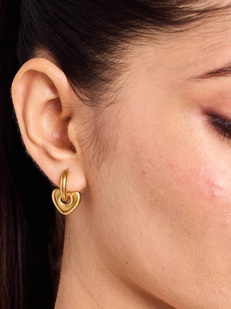 18K Gold Plated Link Heart Earrings Stainless Steel Waterproof & Anti-Tarnish : E81SJSS0G