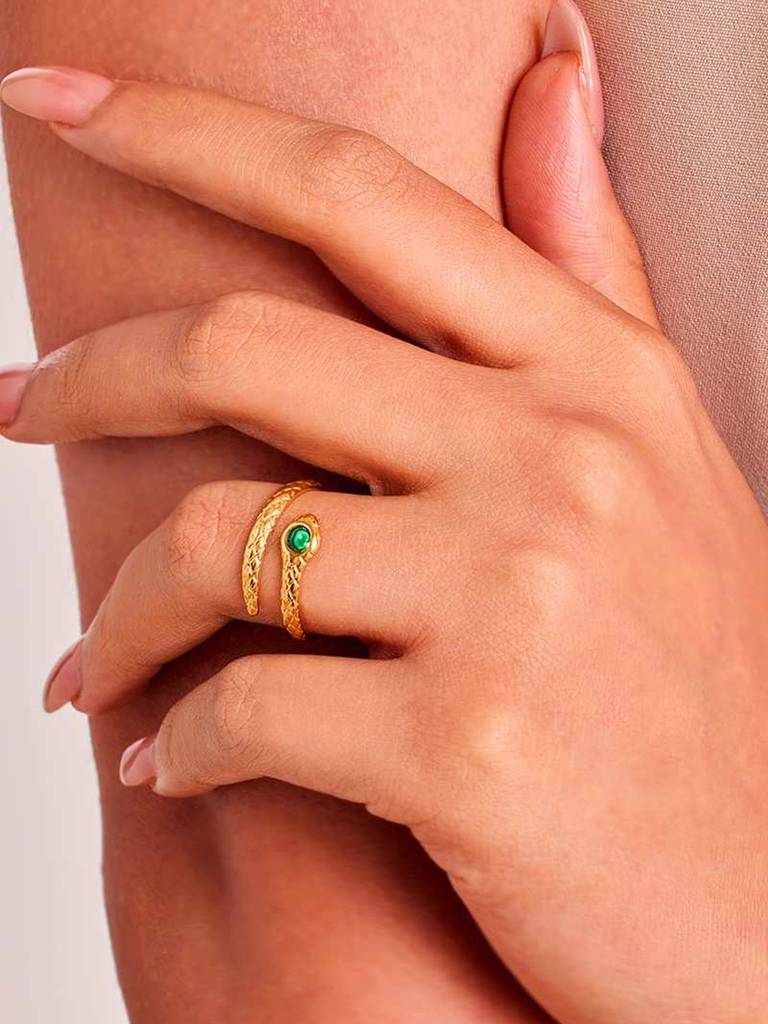 18K Gold Plated Serpent Ring Stainless Steel Waterproof & Anti-Tarnish(Free Size) : R59DGSS0G