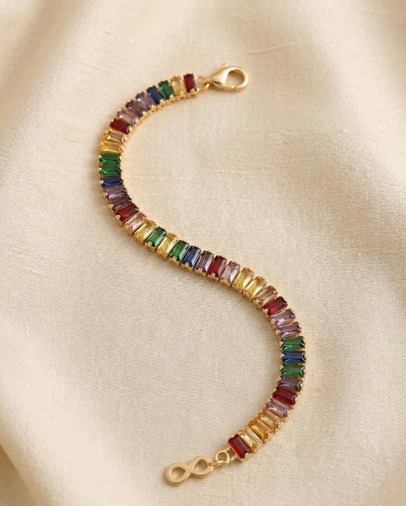 18K Gold Plated Jia Baguette Multi-Hue Tennis Bracelet : BGC031