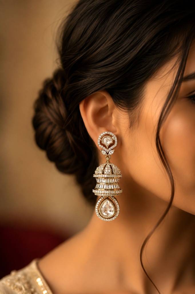 Gold Plated American Diamond Jhumka Earrings For Women : 100941_2