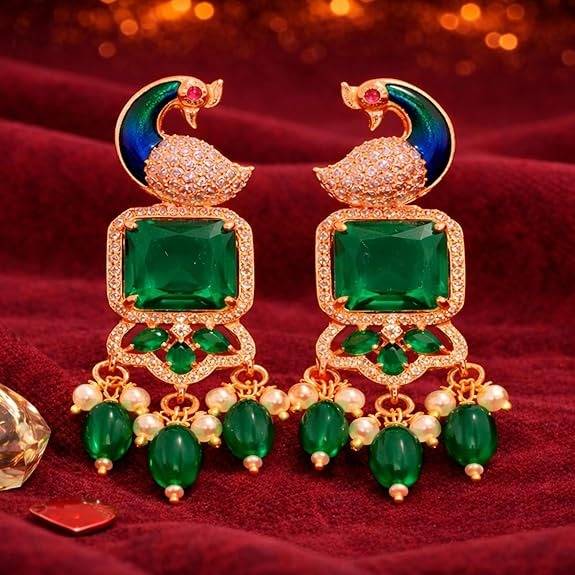 Rose Gold Peacock Dangle Earrings : AD-934-RGGNERER