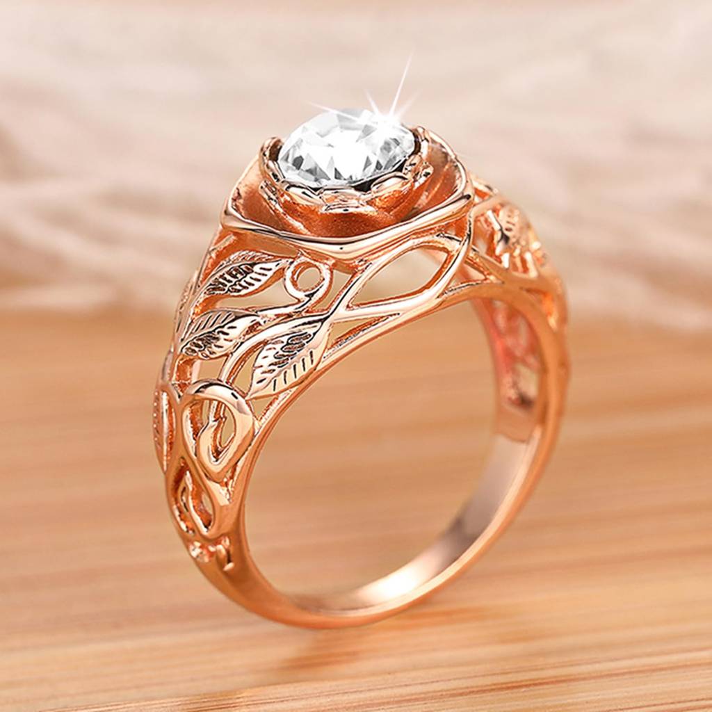 Rose Gold Plated Crystal Studded Fancy Engagement Ring Contemporary Jewellery For Women & Girls (Us 7) : PX9R3033C-7