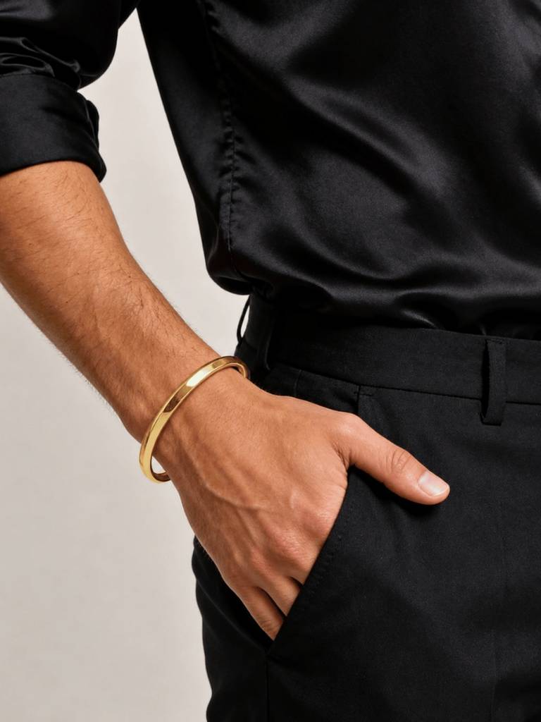 18K Gold Plated Stainless Steel Waterproof & Anti-Tarnish Sculpt Line Cuff : B70SJSS0G