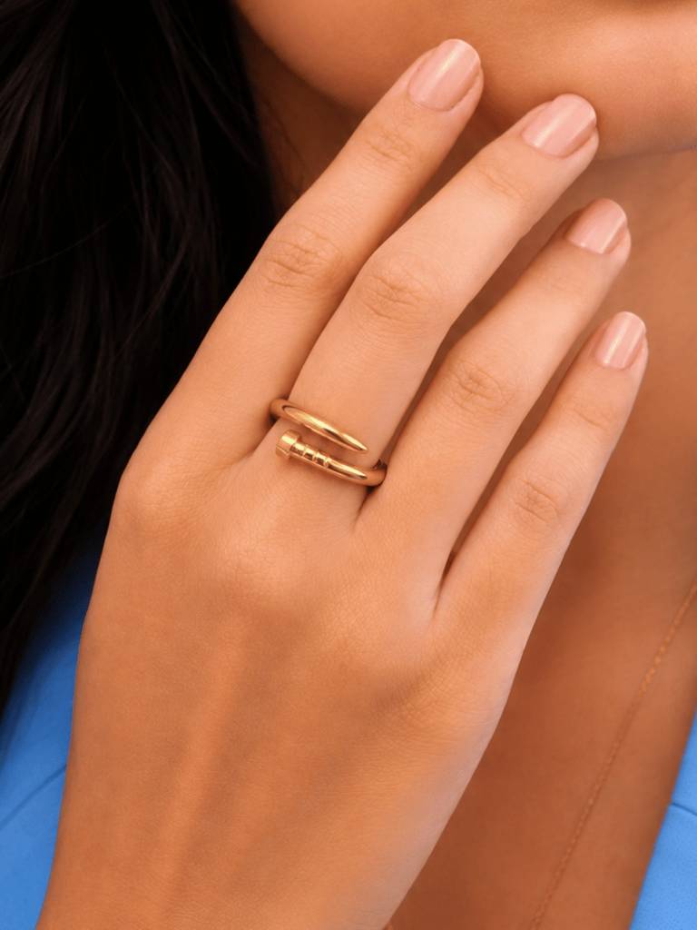 18K Gold Plated Stainless Steel Waterproof & Anti-Tarnish Golden Nail Ring : R102SJSS7G