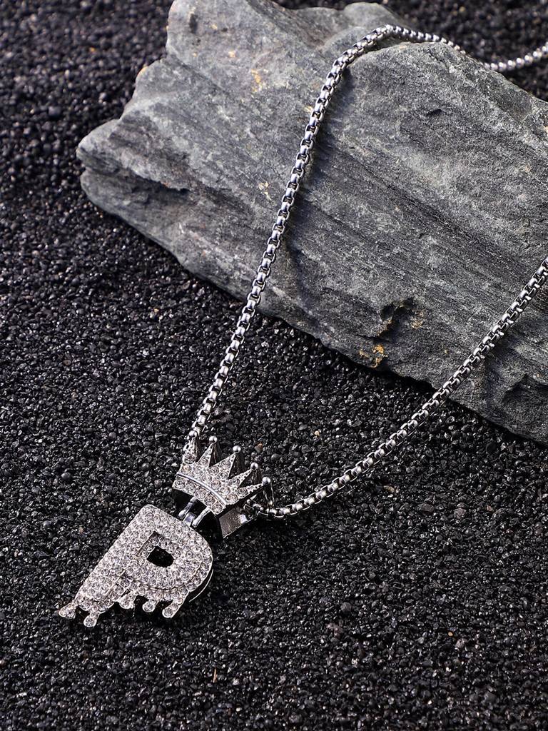 Men'S The Drip Alphabet Pendant Necklace - Metallic Silver : FANC1096-P