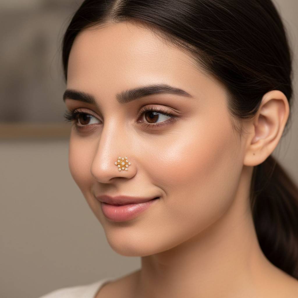 White Cz Starburst Snowflake Nose Pin 925 Sterling Silver Gold Plated : NP-00285