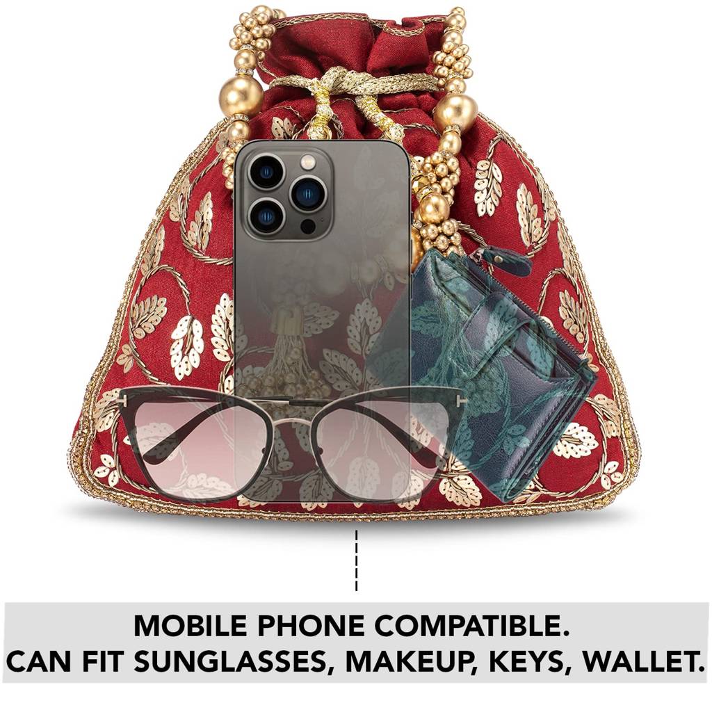 Potli Purses For Women Handmade Evening Handbag Stylish Bridal Fashion Wristlet Bag For Girls (P124C) : P12M