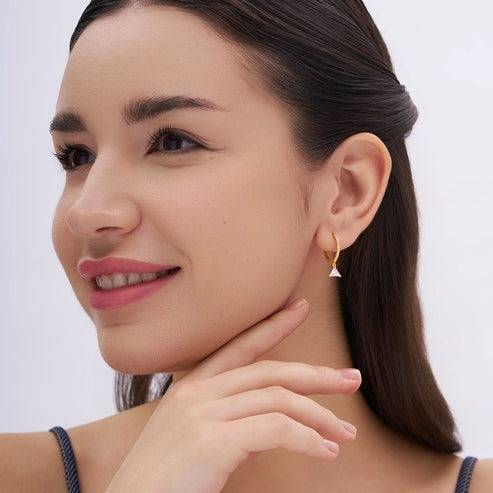 18K Gold Vermeil Trillion Drop Earrings With Cz Diamond : KED0007-Gold