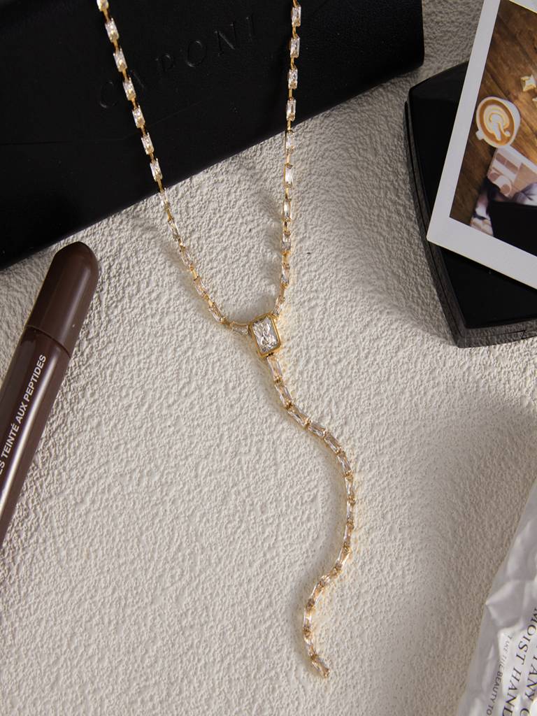 Bead Zircon Layer Lariat Necklace Anti-Tarnish Waterproof 18K Gold Plated For Women : AWX0925N0271