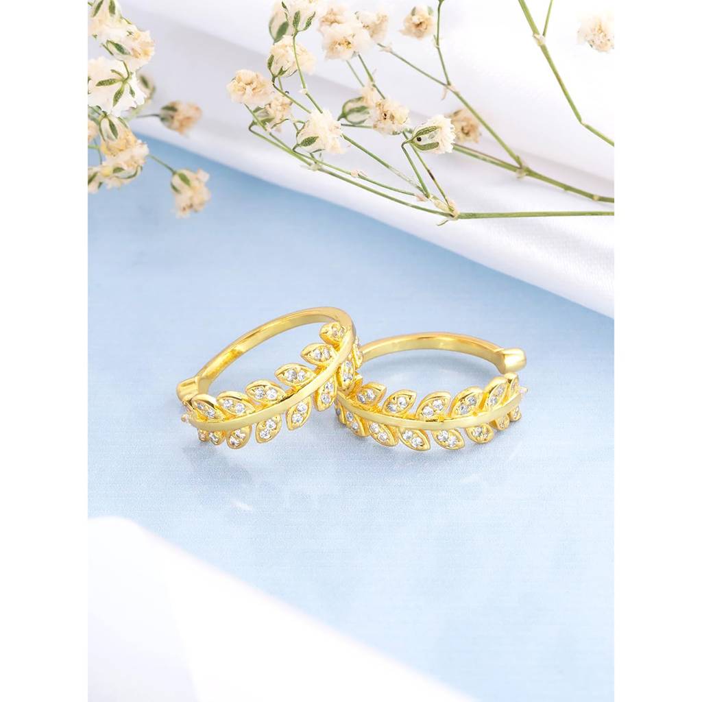 Gold Plated Cubic Zirconia Studded Leaf Style Adjustable Toe Ring Stylish Fashion Jewellery For Women : PX9TR03