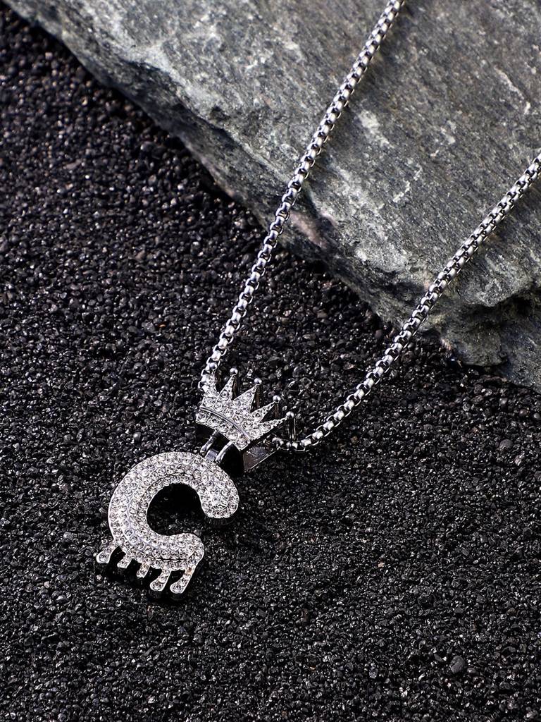 Men'S The Drip Alphabet Pendant Necklace - Metallic Silver : FANC1096-C