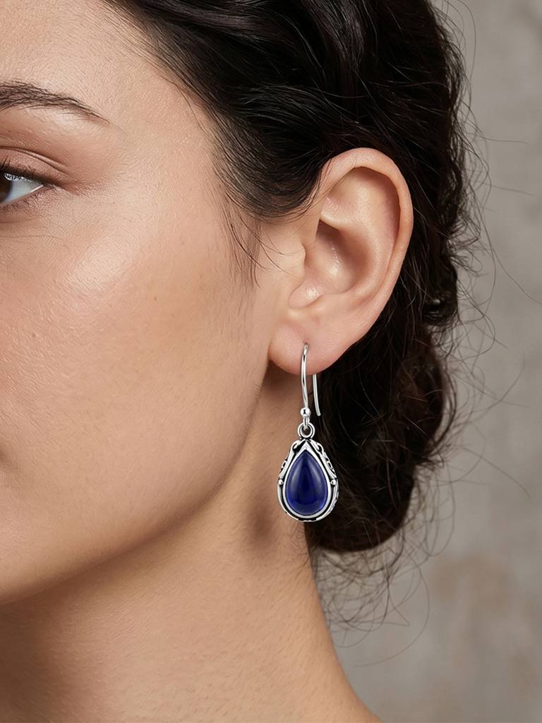 Blue Silver Plated Fancy Drop Earrings For Women Resin Stone Studded Festive & Casual Wear Jewellery Gift For Her : PX9E3234B