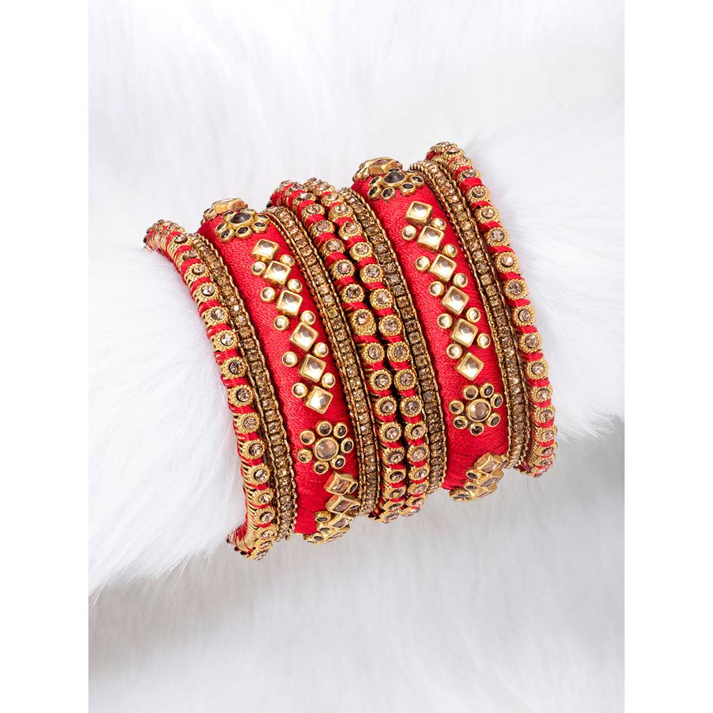 Peora Velvet Matching Fancy Silk Thread Chuda Bangle Set Navratri Gift For Women : PF51B46R