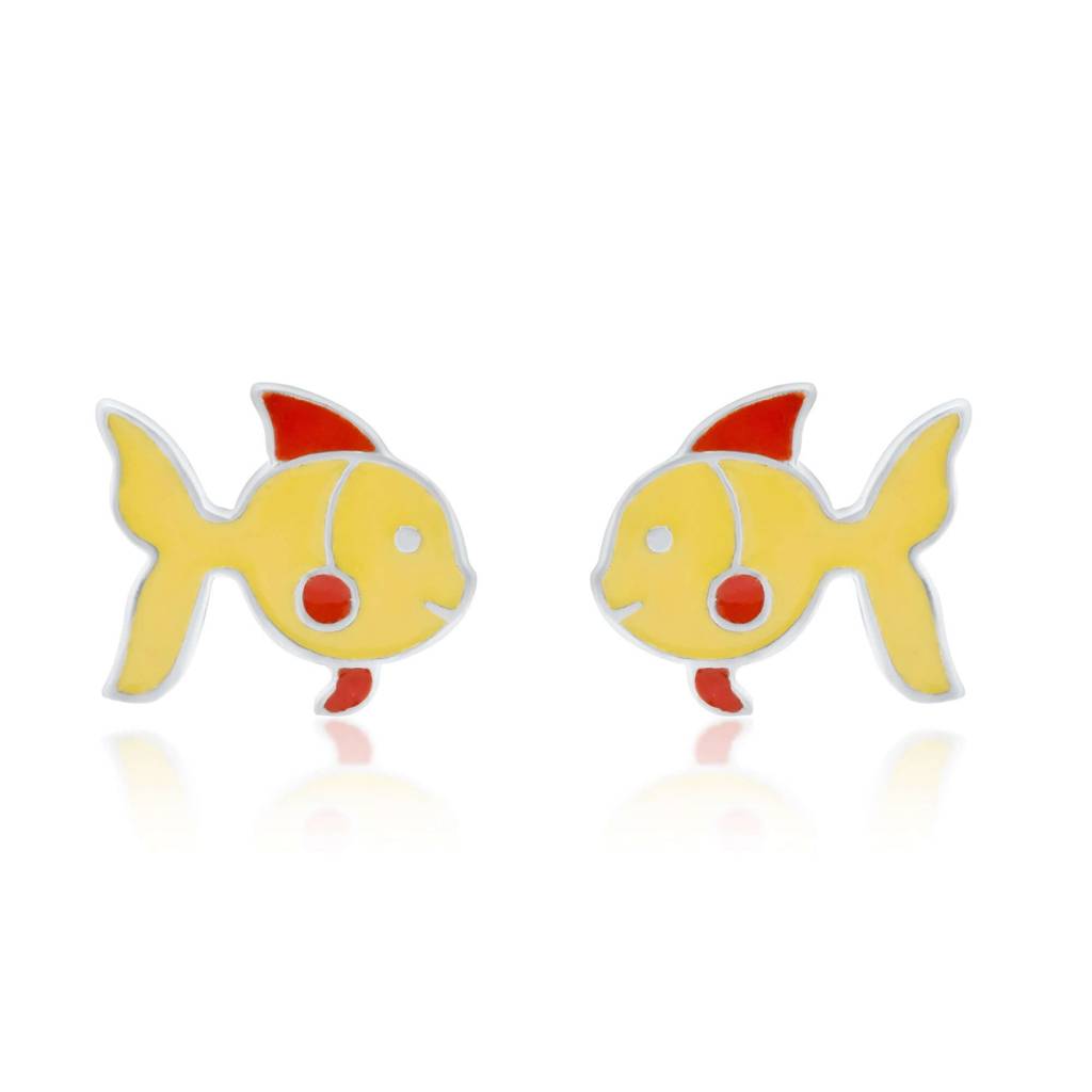 Yellow Fishy Charm 925 Sterling Silver Stud Earrings For Kids : NERWW01400236