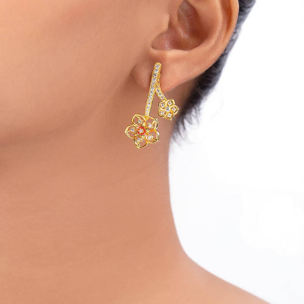 Floriana Cz Floral Drops Antique Plated Earrings : 8907617891477