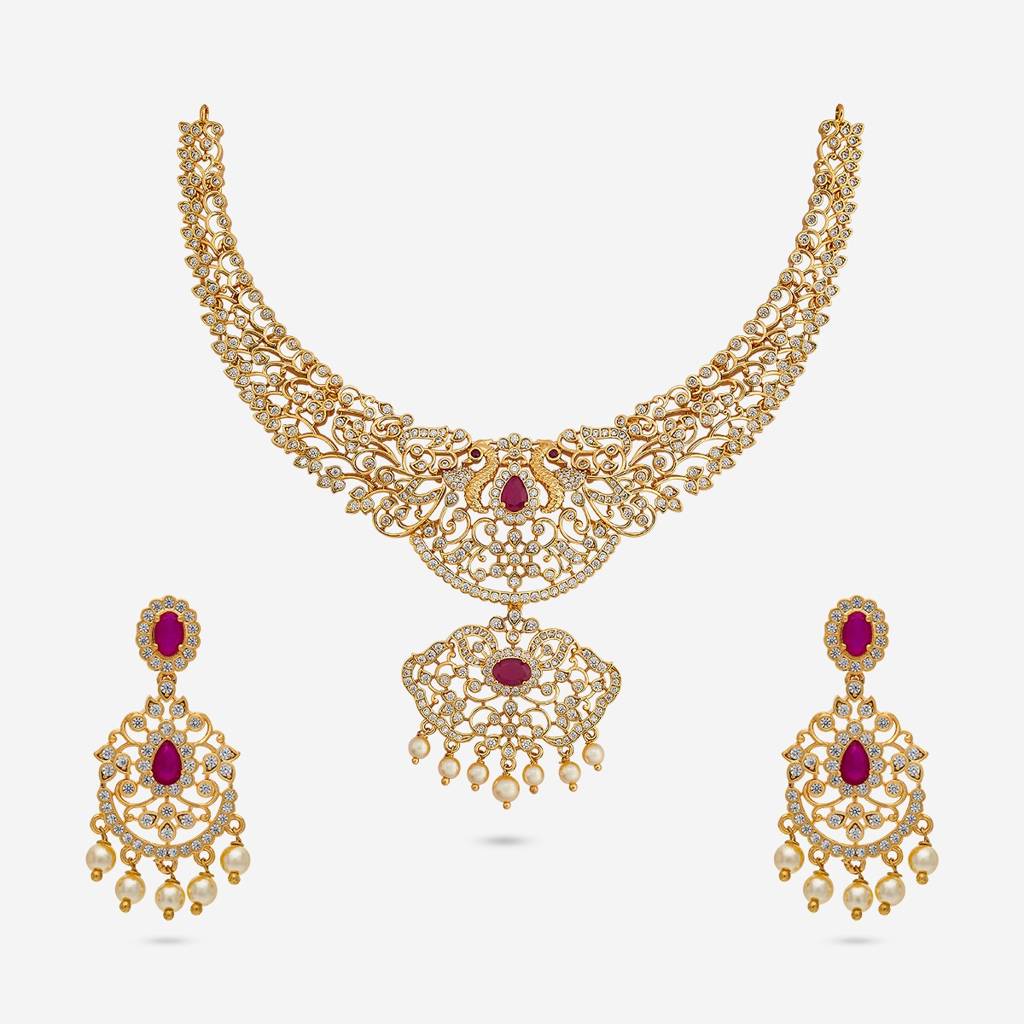 Gold Plated - Party Wear Zircon Necklace - 454970 : 454970