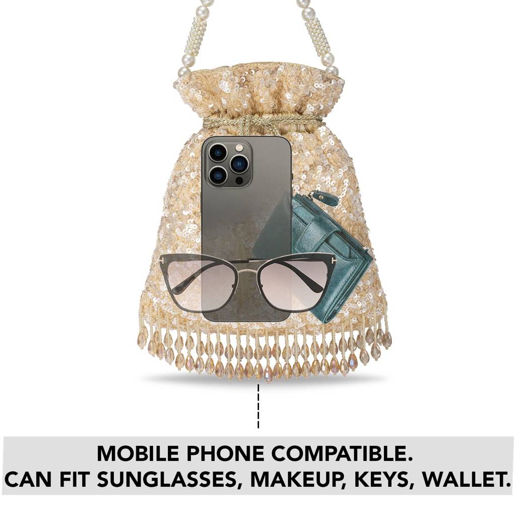 Potli Bags For Women Evening Bag Clutch Ethnic Bride Purse With Drawstring (P15Crm) : P15CRM