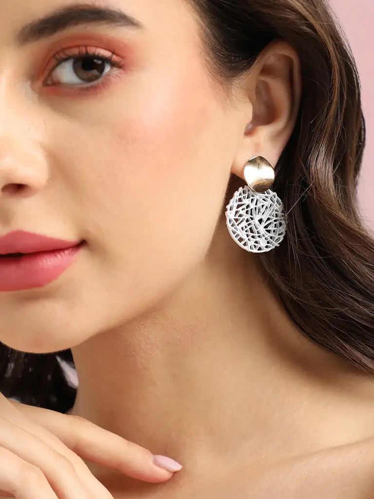 Briellah-Women'S Gold & Silver Textured Circular Drop Earrings : SOHIER9752
