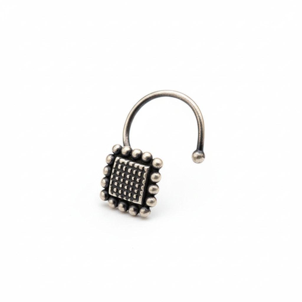 Dotted Diamond Nose Pin (Pierced) : silver_nosepin_dotted_diamond_oxidized_pierced